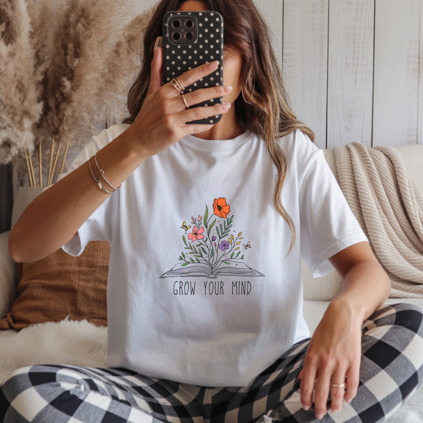 Grow Your Mind Tee | Oversized Floral Book Graphic Shirt for Women