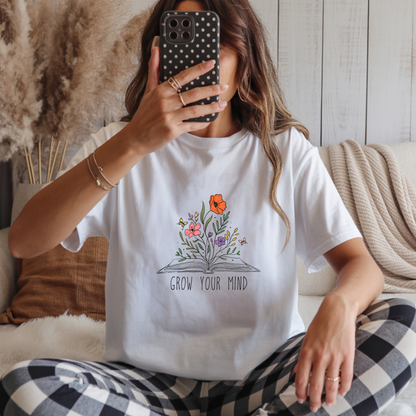 Grow Your Mind Tee | Oversized Floral Book Graphic Shirt for Women
