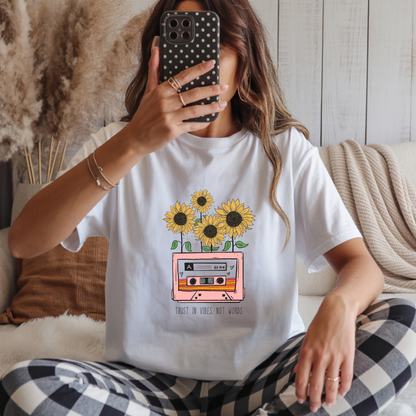 🌻 Trust in Vibes Tee | Oversized Floral Cassette Shirt for Women