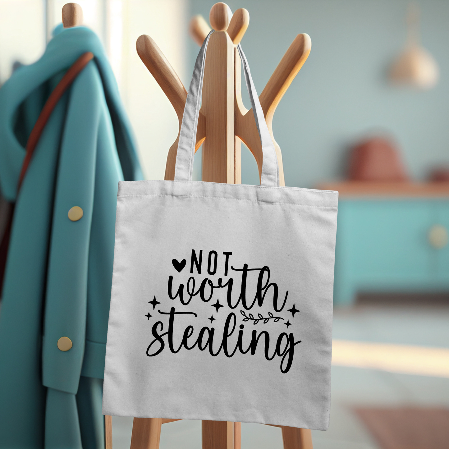 Not Worth Stealing Tote Bag | Trendy Cotton Canvas Tote | Minimal Sassy Everyday Bag for Women