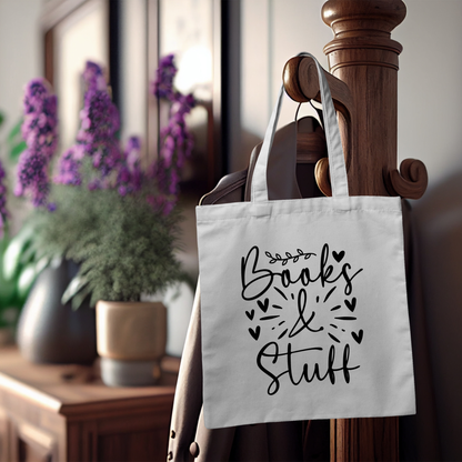 Books & Stuff Tote Bag | Aesthetic Cotton Tote for Book Lovers